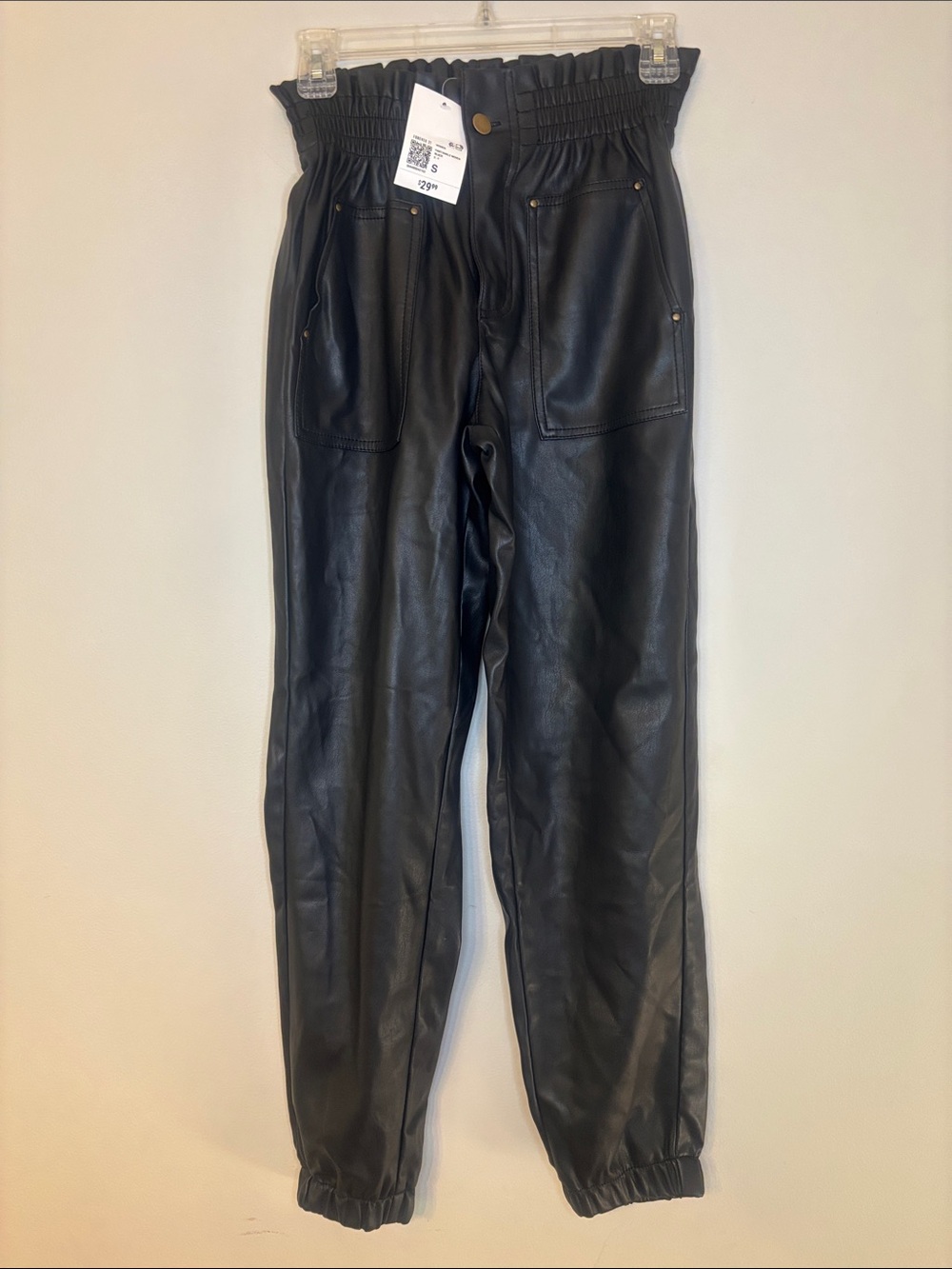 Forever 21 Black Faux Leather Paperbag Jogger Pants